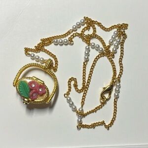 Gold Basket & Flowers Pendant Necklace